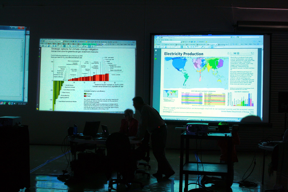 Water/Sanitation group at work with Jacky Chan, Lisa Pierce (back), Monty Worthi