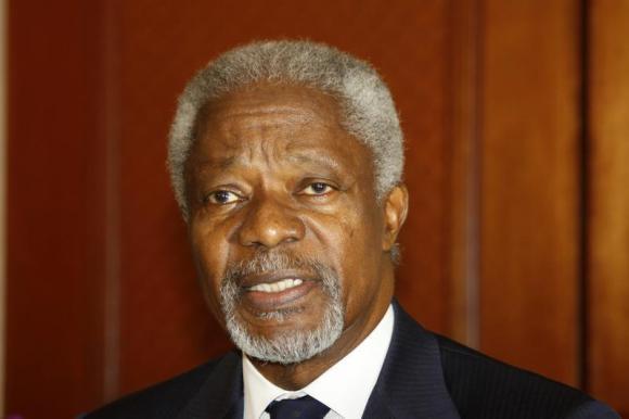 Former UN Secretary-General Kofi Annan attends a news conference with former President of Tanzania Benjamin Mkapa in Nairobi, October 11, 2012. Former UN Secretary-General Kofi Annan attends a news conference with former President of Tanzania Benjamin Mkapa in Nairobi, October 11, 2012.