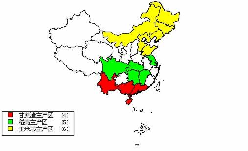 distribution of the major potential biofuel crops in china