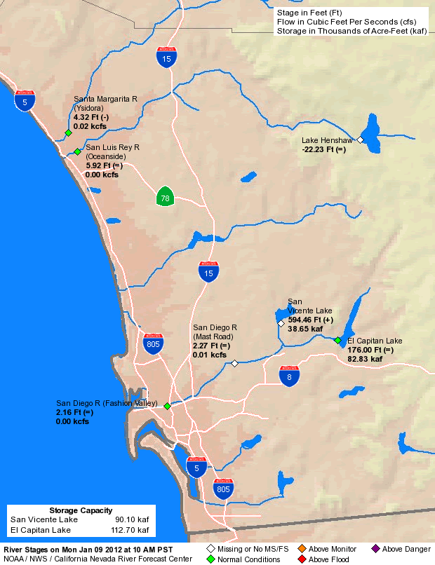 River and Reservoir map for San Diego River and Reservoir map for San Diego