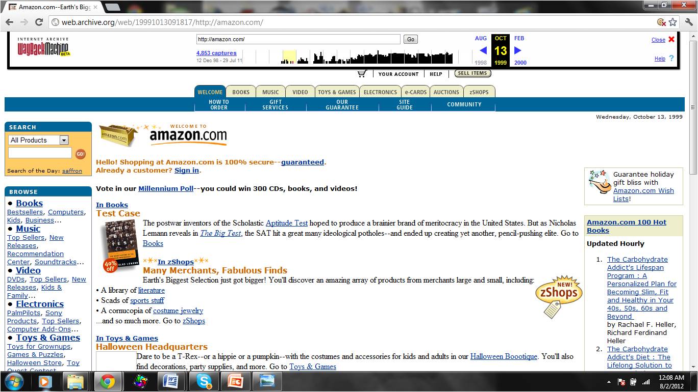 Amazon Homepage from 1999 Amazon Homepage from 1999