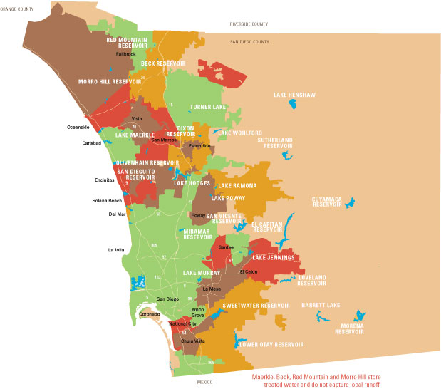 Map of reservoirs in San Diego  Map of reservoirs in San Diego