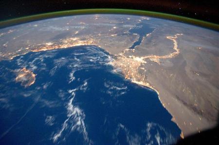 Earth's airglow is seen with an oblique view of the Mediterranean Sea area, including the Nile River with its delta and the Sinai Peninsula, in this October 15, 2011 NASA handout photograph taken by a crew member of Expedition 29 aboard the International Space Station. Reuters/NASA/Handout Earth's airglow is seen with an oblique view of the Mediterranean Sea area, including the Nile River with its delta and the Sinai Peninsula, in this October 15, 2011 NASA handout photograph taken by a crew member of Expedition 29 aboard the International Space Station. Reuters/NASA/Handout
