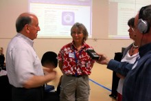 Allan Falconer, Carolyn Glockhoff, Linda Flournoy (hidden) and Mat Kaplan recording the conversation for the Planetary Network. Allan Falconer, Carolyn Glockhoff, Linda Flournoy (hidden) and Mat Kaplan record