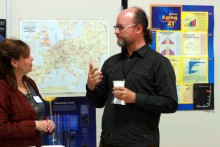 Andre Skupin discussing GIS visualization tools with Lisa Pierce. Andre Skupin discussing GIS visualization tools with Lisa Pierce.