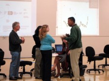 Averill Strasser, Jacky Chan (hidden), Anne Tolch, Lisa Pierce (seated) and Dewayne Hendricks discussing water issues. Averill Strasser, Jacky Chan (hidden), Anne Tolch, Lisa Pierce (seated) and Dewayne Hendricks discussing water issues.